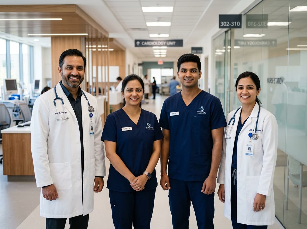 Healthcare professionals in scrubs and doctor coats supplied by Hospo Medi Care